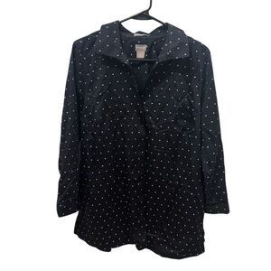 Chico’s Navy Blue Heart Print Button Front Top Size Medium